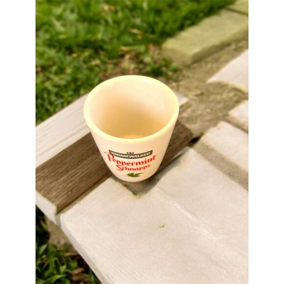 Hiram Walker Peppermint Schnapps White Ceramic Shot Glass Vintage Logo - Picture 4 of 6